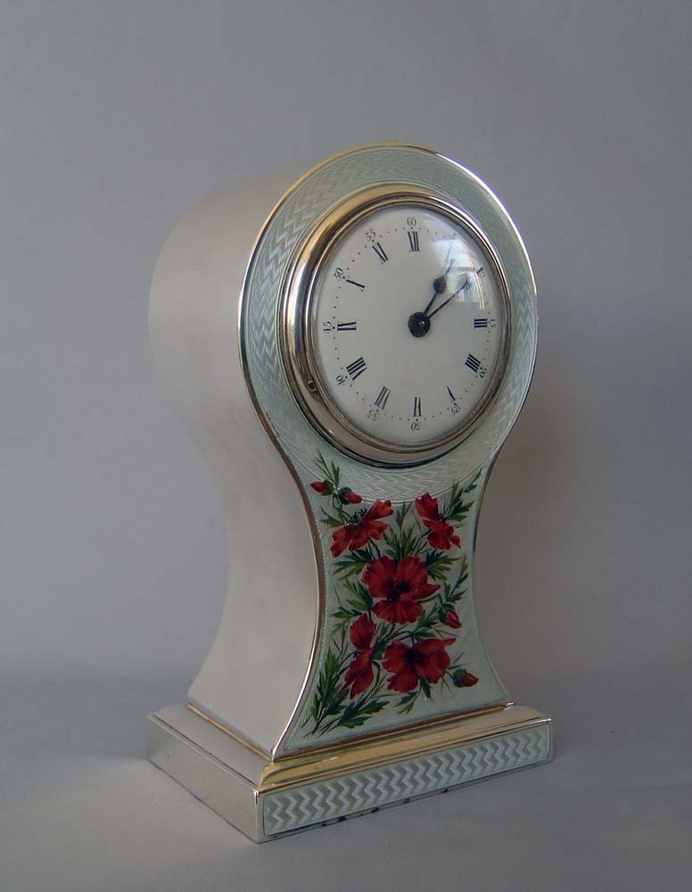 Antique English enamel and silver Edwardian mantel clock, Hallmarked for 1905