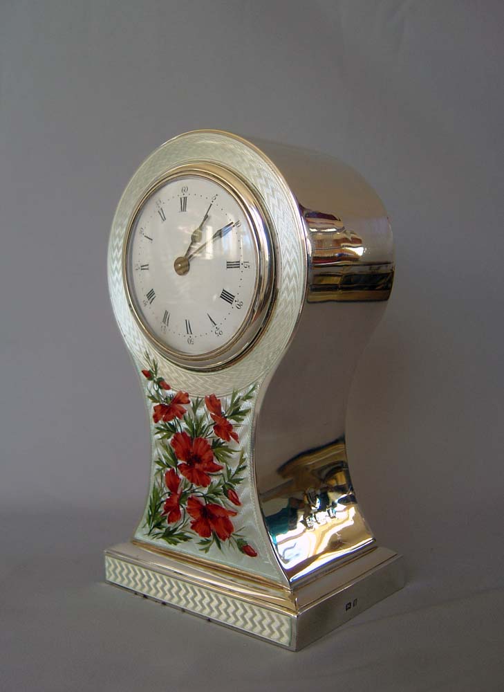 Antique English enamel and silver Edwardian mantel clock, Hallmarked for 1905
