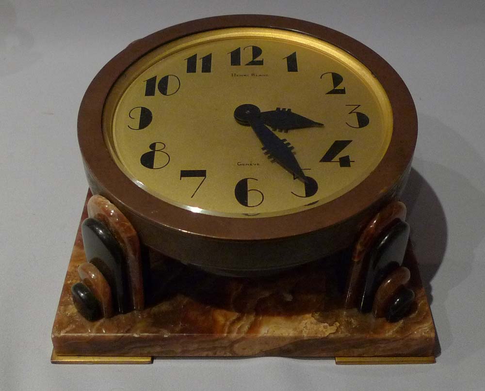 Art Deco bronze and onyx desk clock