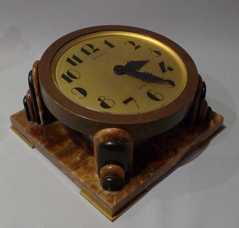 Art Deco bronze and onyx desk clock