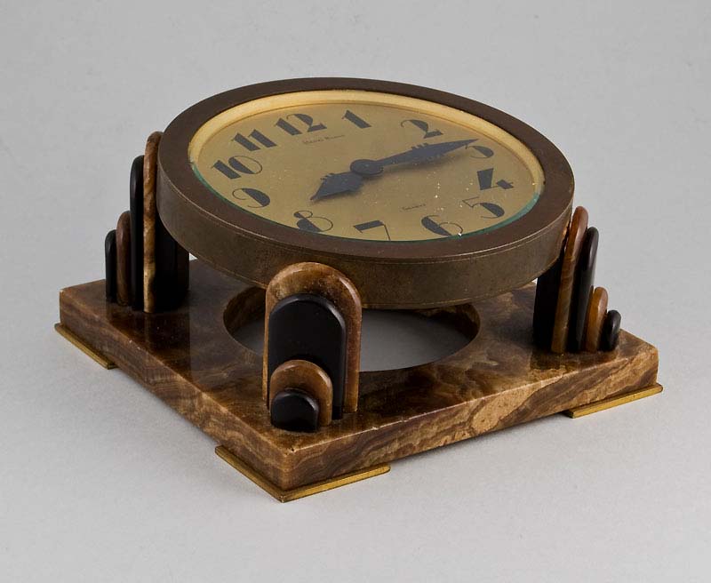 Art Deco bronze and onyx desk clock