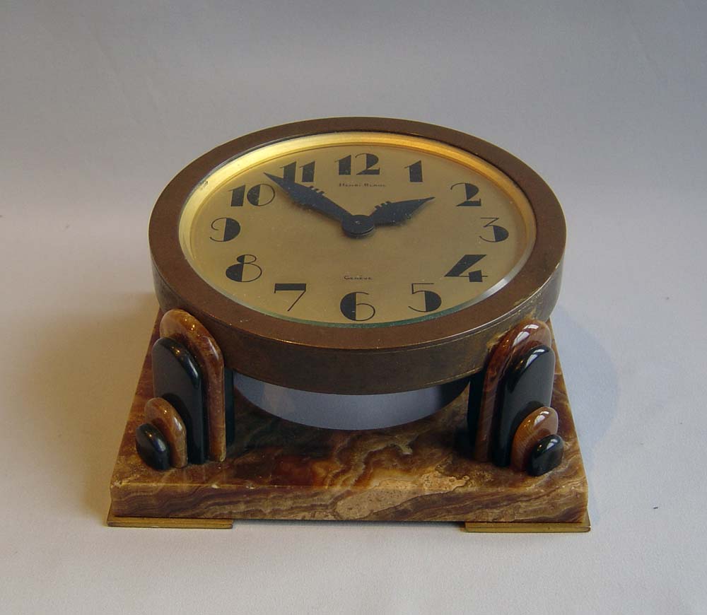 Art Deco bronze and onyx desk clock