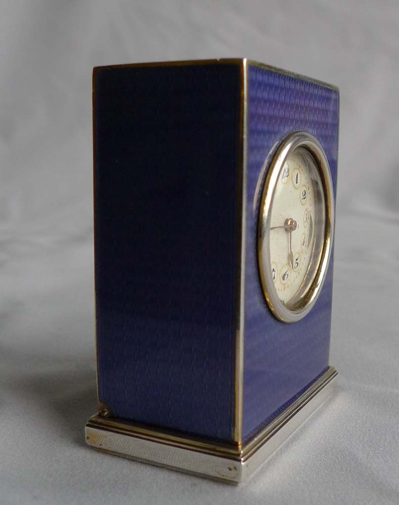 Antique Austrian silver gilt and deep lilac guilloche enamel sub-miniature carriage clock
