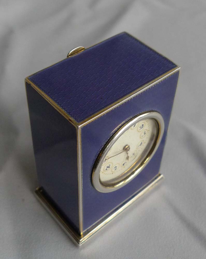Antique Austrian silver gilt and deep lilac guilloche enamel sub-miniature carriage clock
