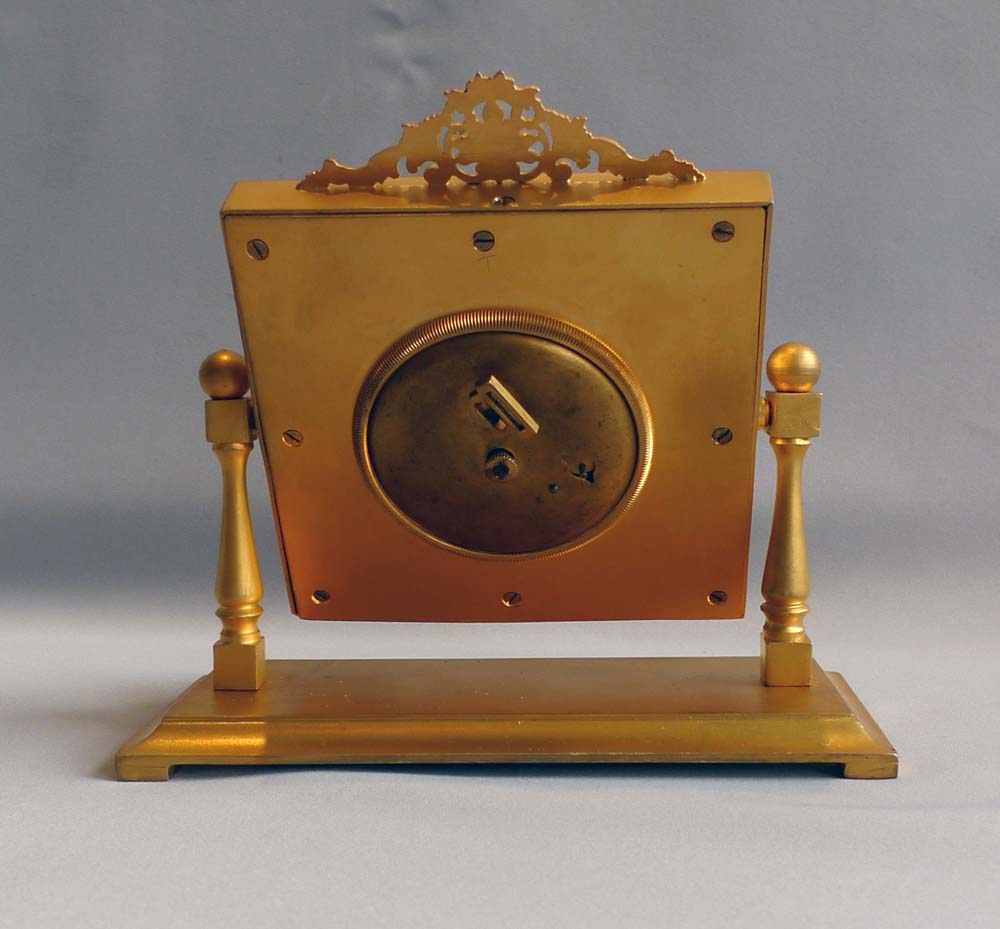 Mother of pearl, enamel and gilt bronze English boudoire clock.