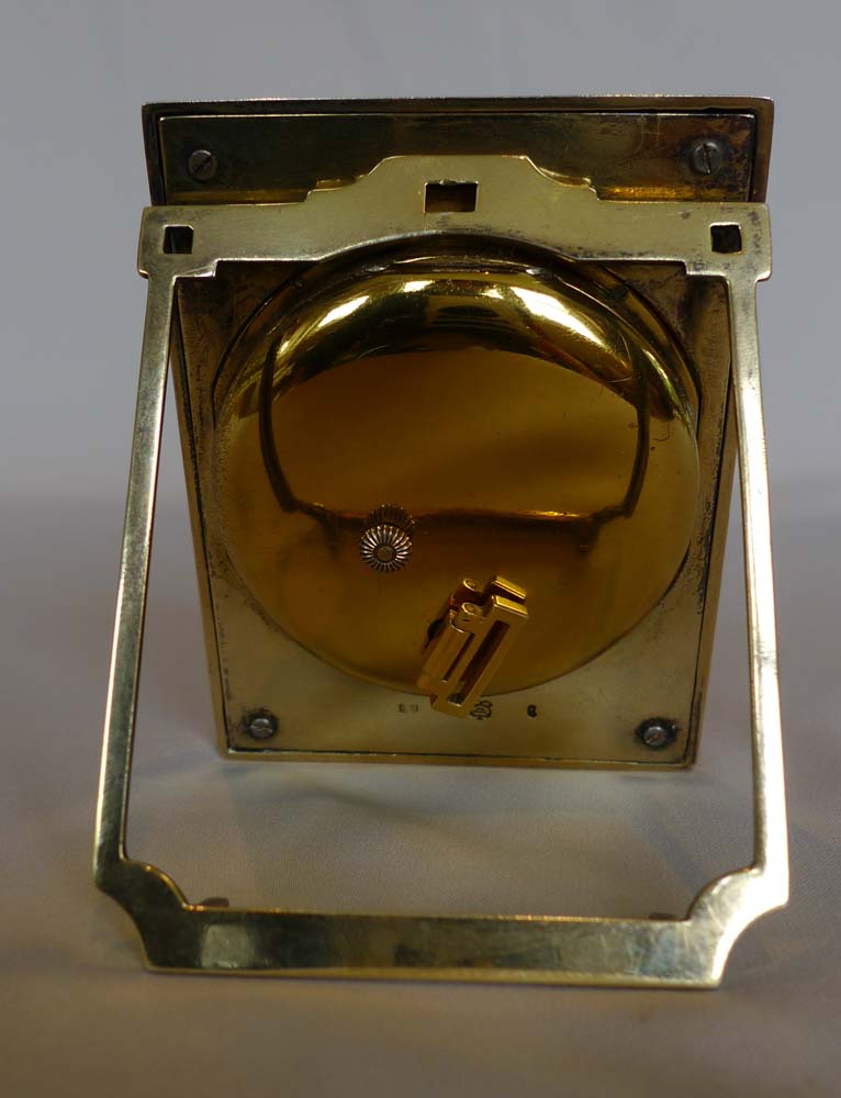 Guilloche enamel and silver, heavy strut clock.