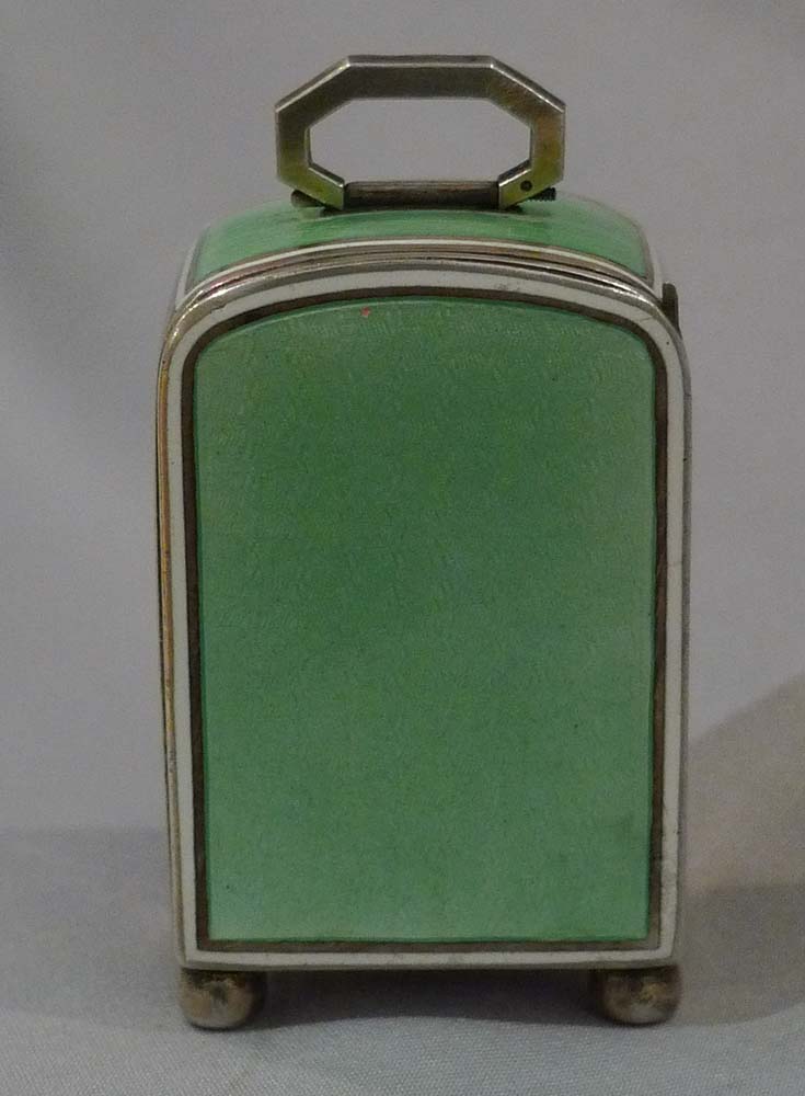 Guilloche enamel and silver sub-miniature carriage clock.