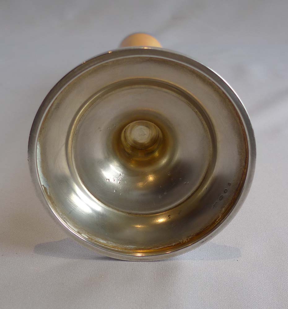 Guilloche enamel and silver vase in peach.
