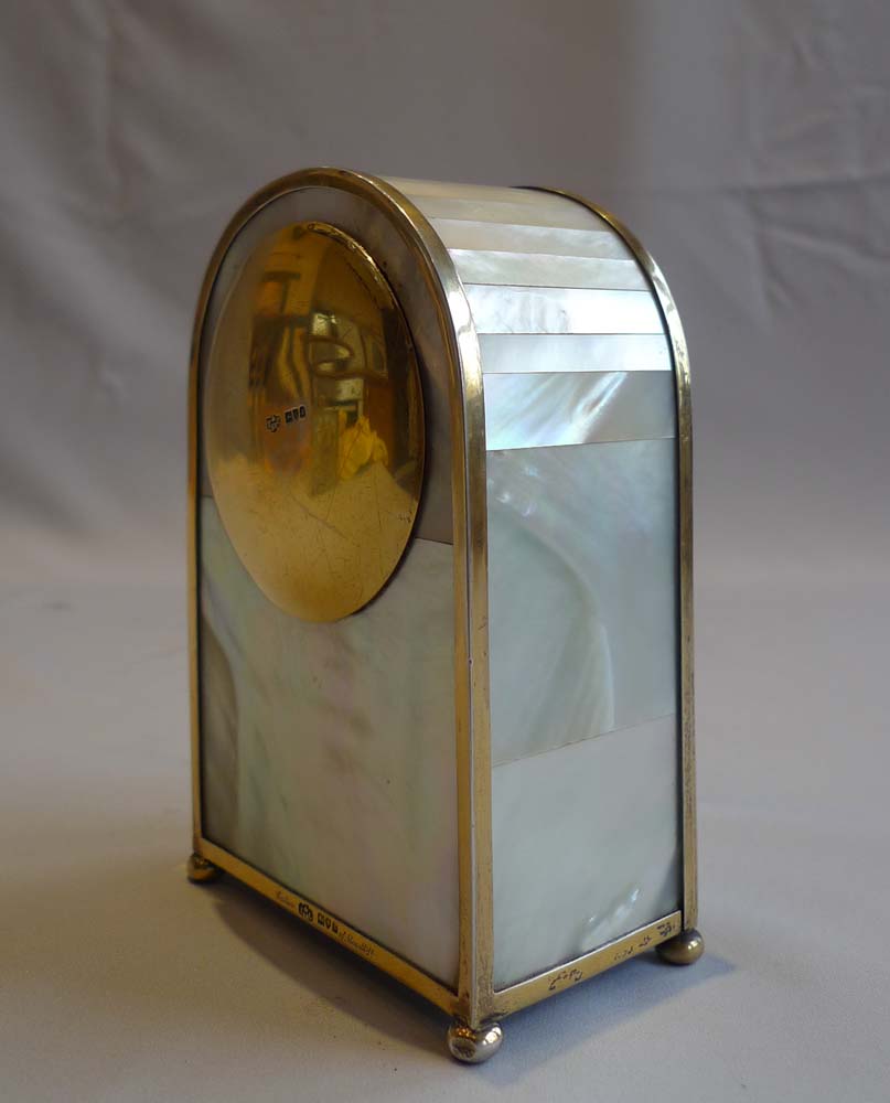 Antique barometer and thermometer in silver gilt, mother of pearl and enamel by Callow of Mount St.