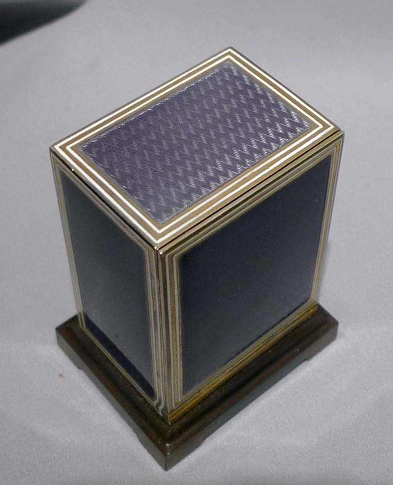 Antique rare guilloche enamell and silver gilt timepiece alarm signed Mathey in fitted case.
