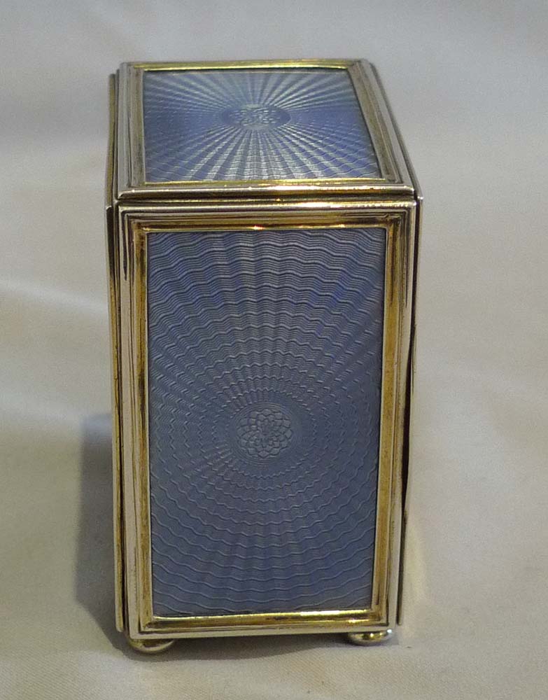 Silver and lilac guilloche enamel miniature carriage clock