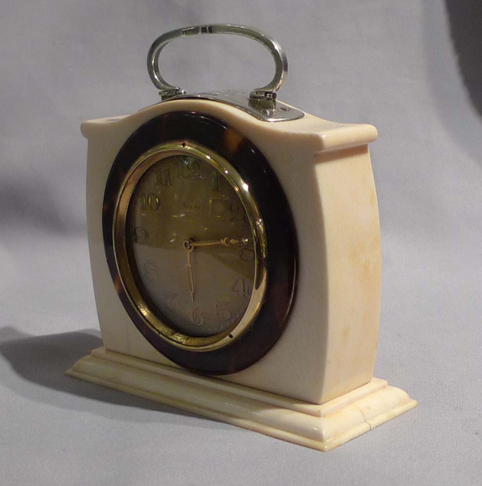 Silver, ivory and tortoiseshell strut or desk clock