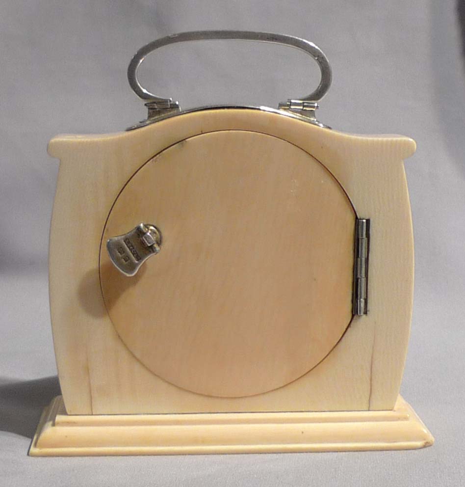 Silver, ivory and tortoiseshell strut or desk clock