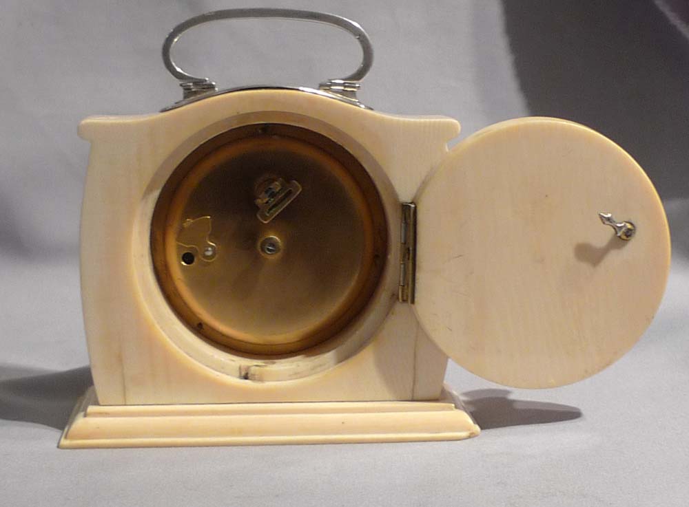 Silver, ivory and tortoiseshell strut or desk clock
