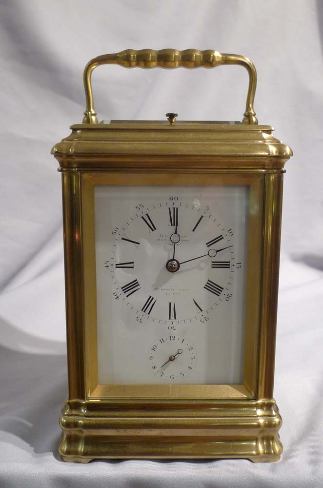 Antique carriage clock strike, repeat and alarm by Leroy & Fils Paris and London.