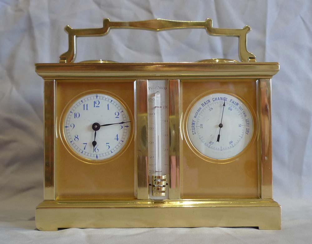 Antique compendium of clock, barometer, thermometer and compass