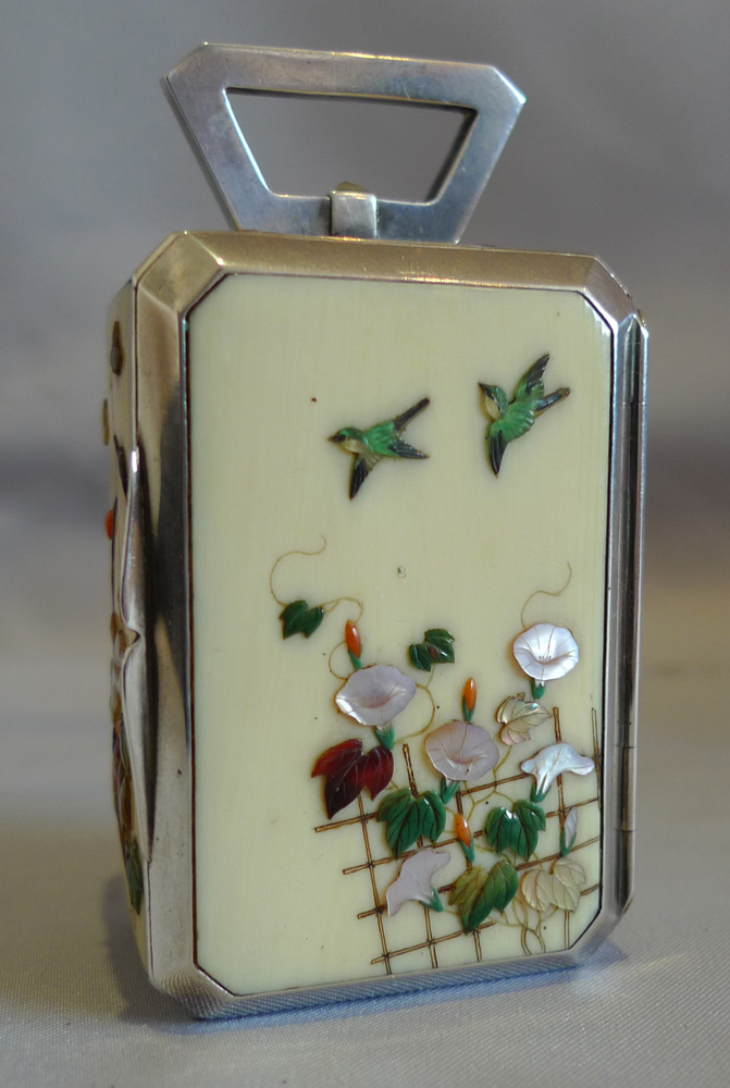 Antique shibayama & silver miniature carriage clock, original carrying case & key,Thornhill, London.