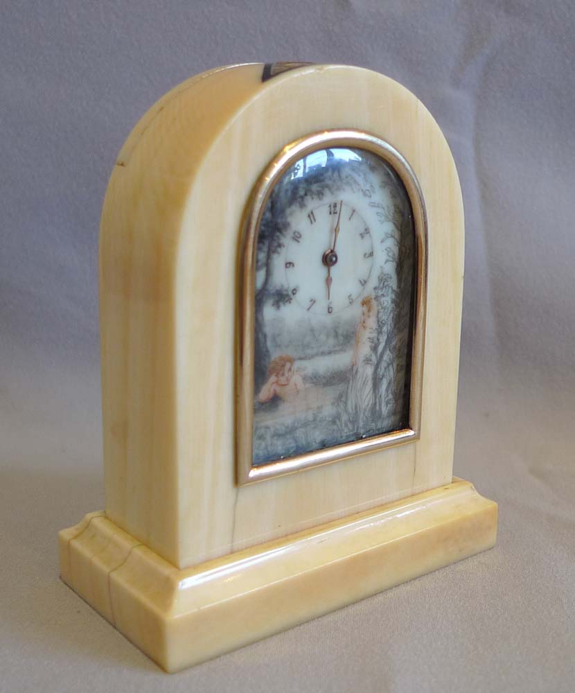 Ivory and gold mounted miniature carriage or boudoir clock