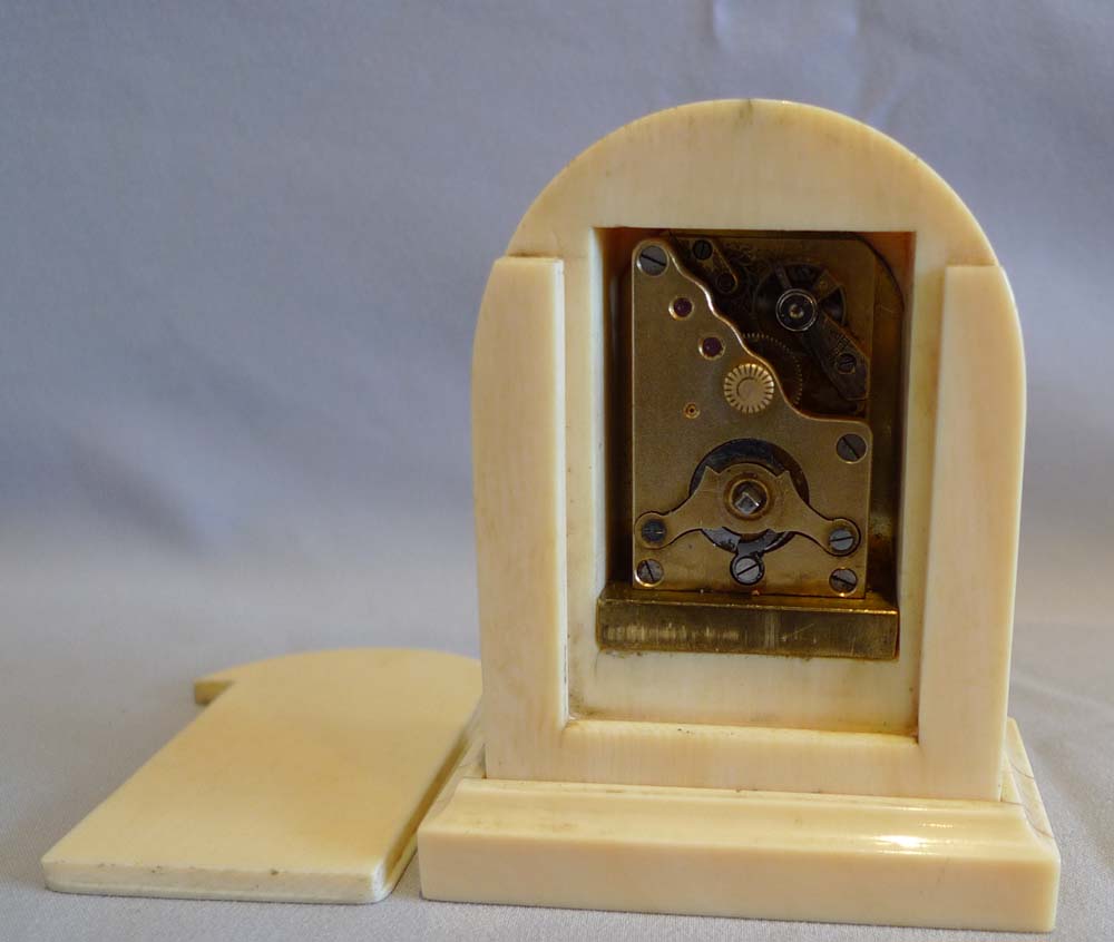 Ivory and gold mounted miniature carriage or boudoir clock