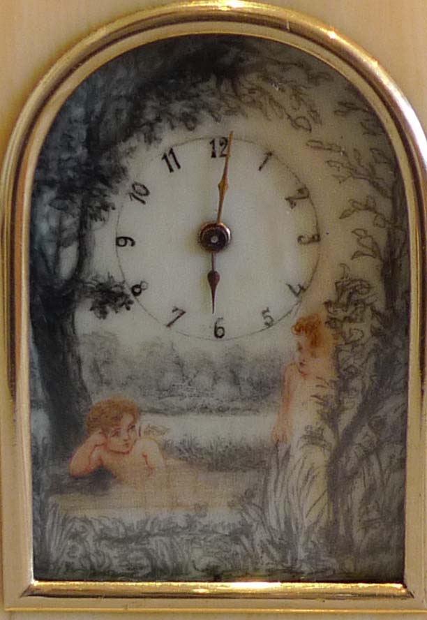Ivory and gold mounted miniature carriage or boudoir clock