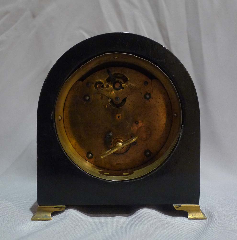 Dome topped black lacquer and chinnoisserie decorated mante clock