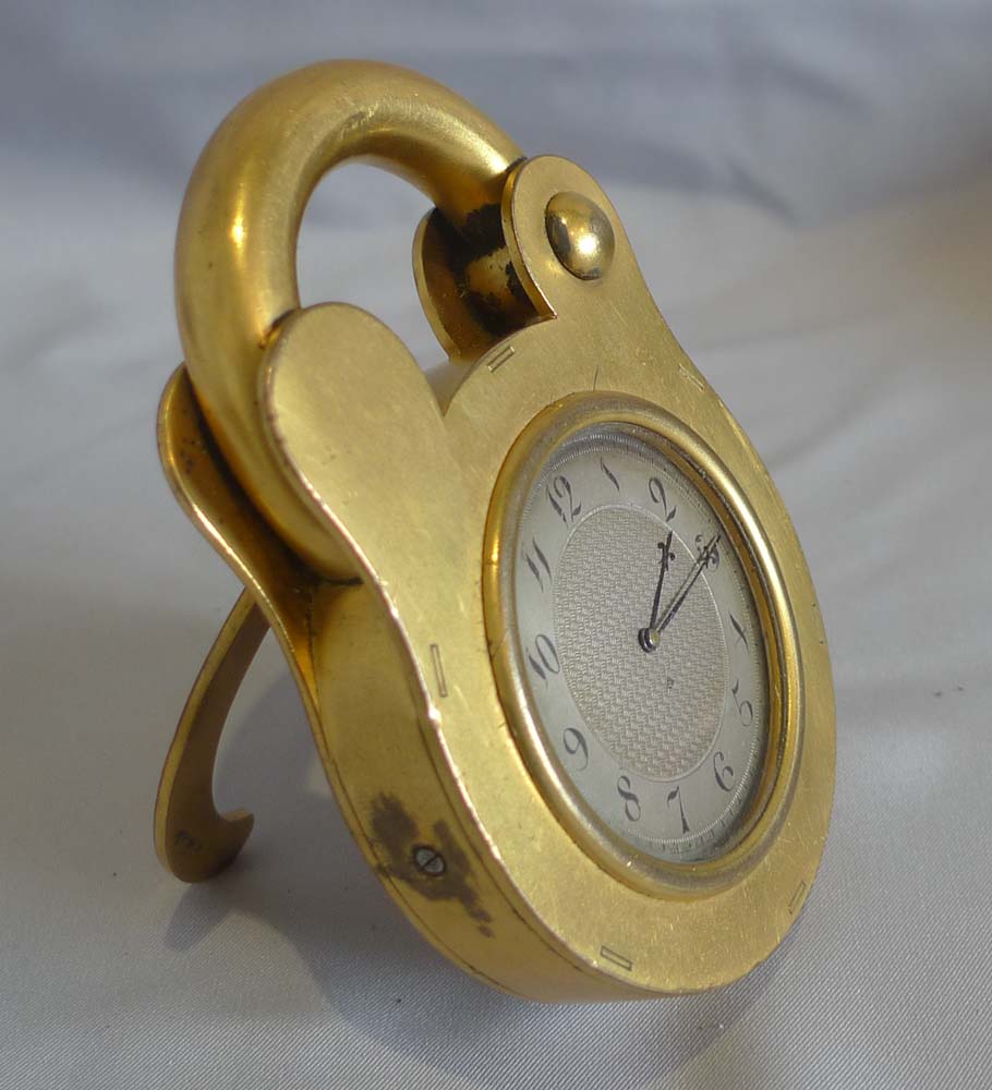 Antique padlock clock by Howell James, boxed.
