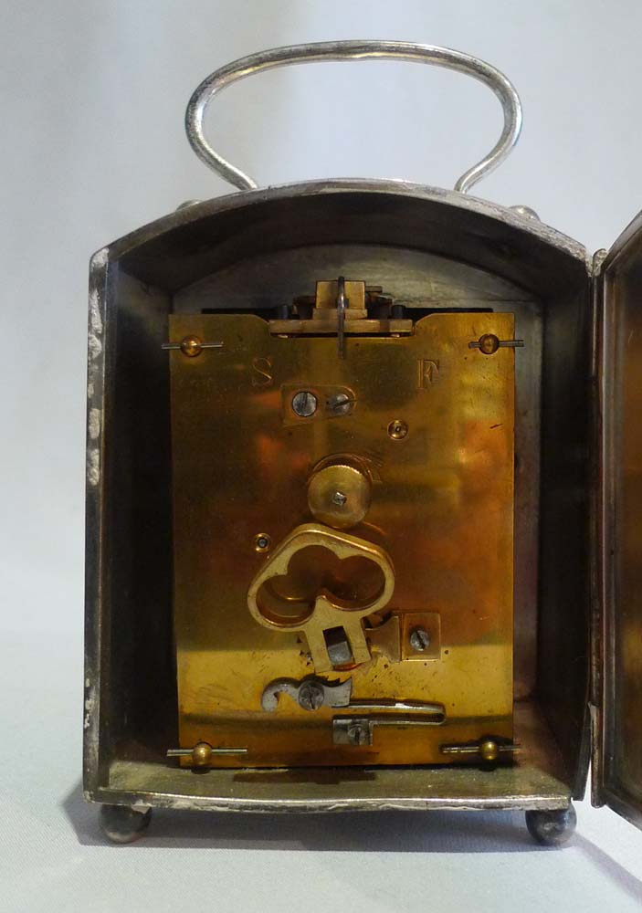 Antique Edwardian silver engine turned case carriage timepiece.