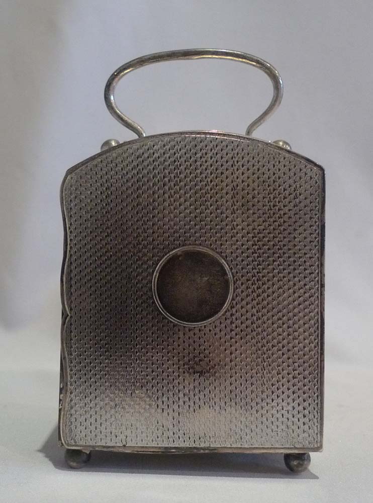 Antique Edwardian silver engine turned case carriage timepiece.