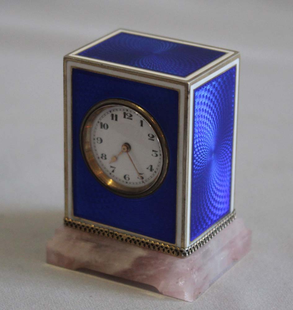 Sub miniature carriage clock, Austrian,  in silver gilt, enamel and rose quartz