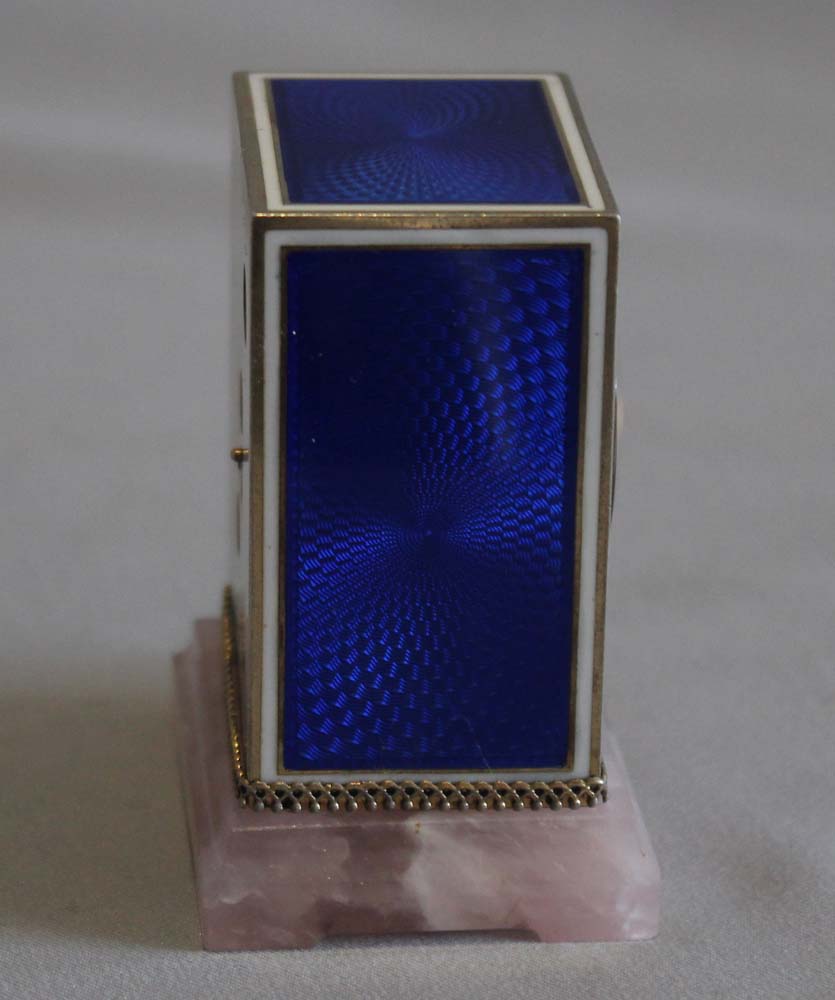 Sub miniature carriage clock, Austrian,  in silver gilt, enamel and rose quartz