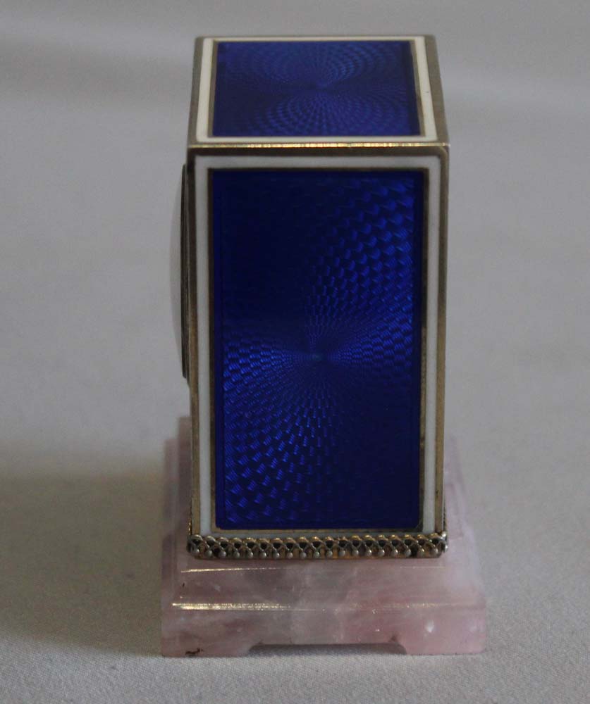 Sub miniature carriage clock, Austrian,  in silver gilt, enamel and rose quartz