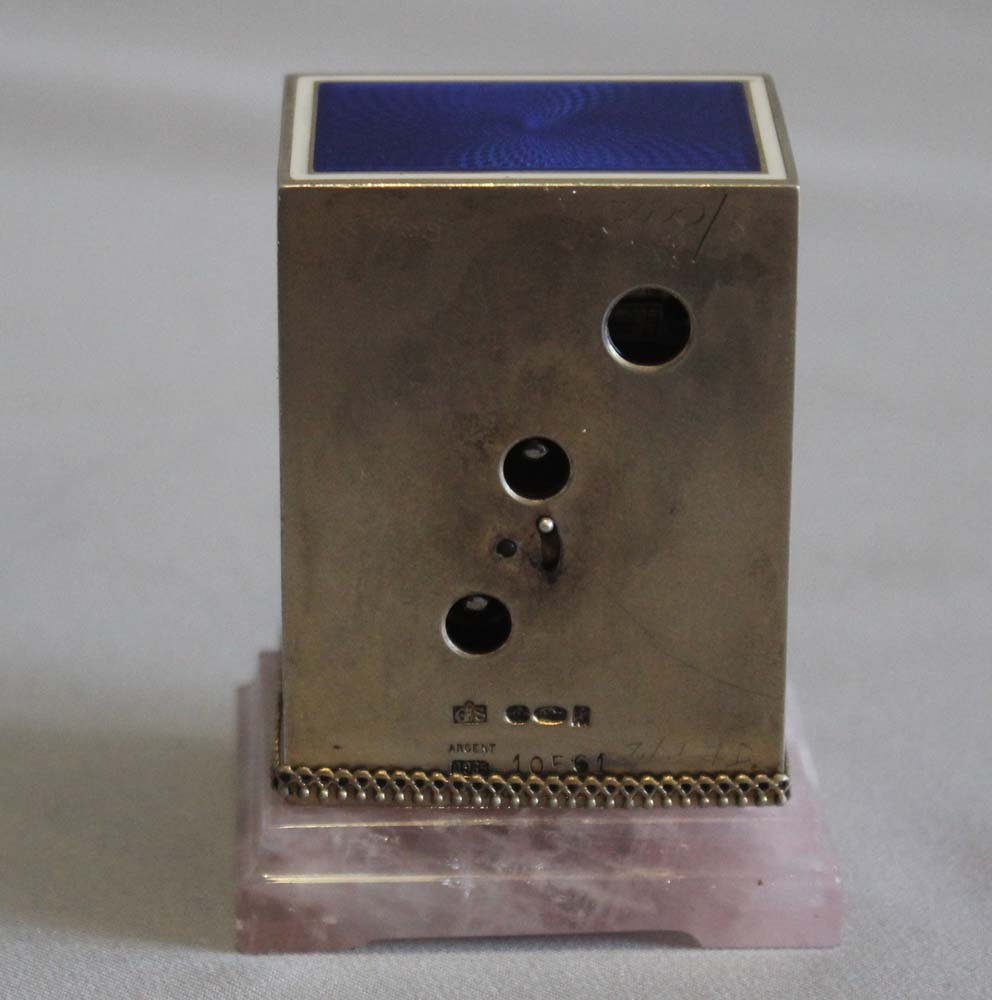 Sub miniature carriage clock, Austrian,  in silver gilt, enamel and rose quartz