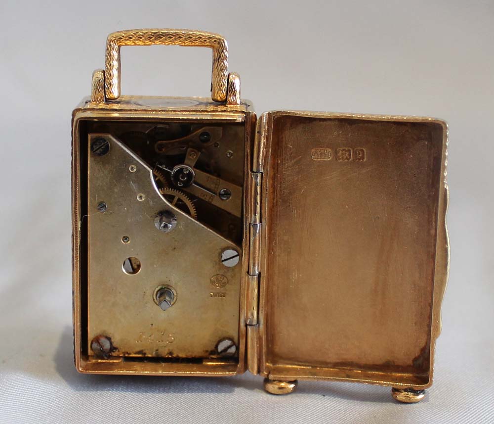 Antique English Silver Gilt sub miniature carriage clock.
