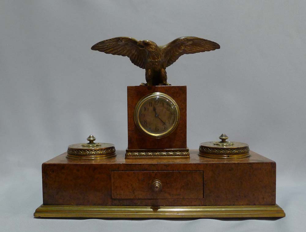 Antique burr walnut and ormolu desk set signed Appay a Paris.