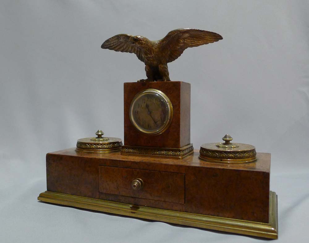 Antique burr walnut and ormolu desk set signed Appay a Paris.