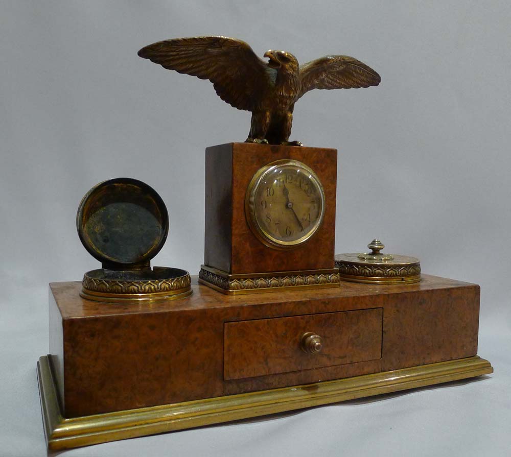 Antique burr walnut and ormolu desk set signed Appay a Paris.