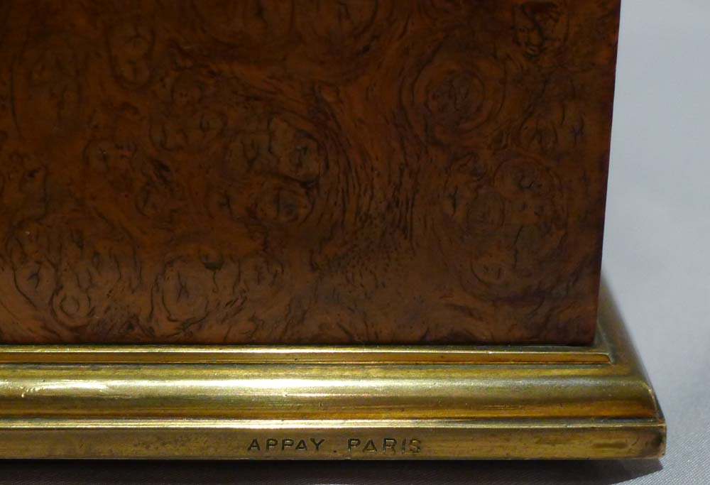Antique burr walnut and ormolu desk set signed Appay a Paris.