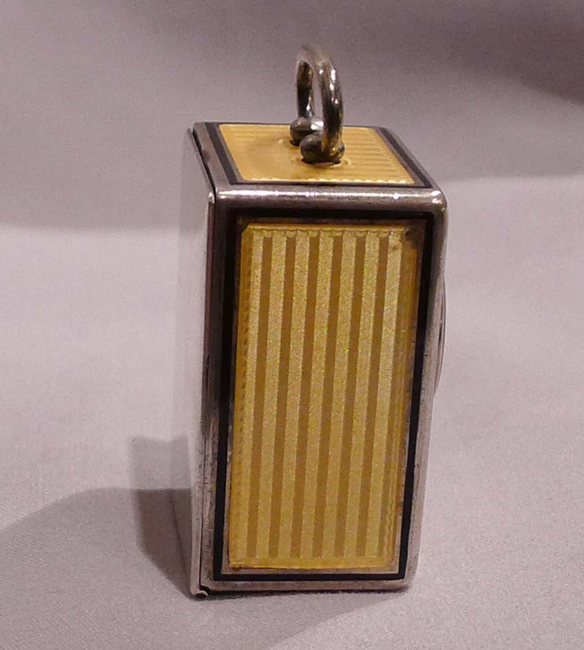 Silver and Imperial yellow guilloche enamel sub-miniature carriage or boudoire clock.