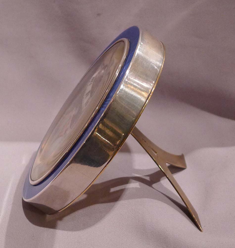 French silver and guilloche enamel timepiece with hand drawn painting