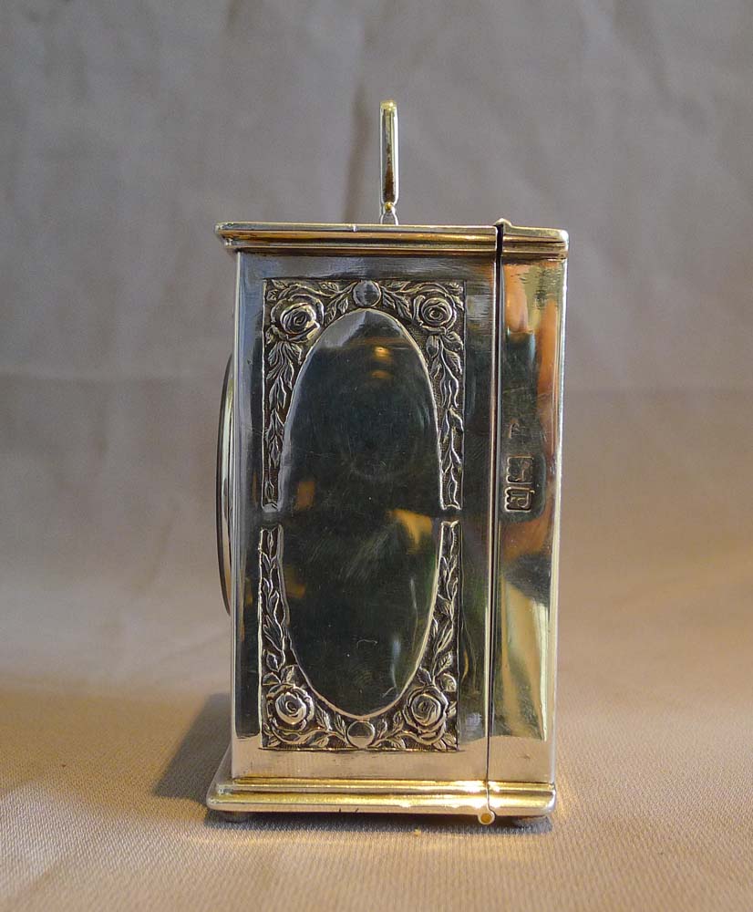 Antique English Edwardian solid silver carriage clock.