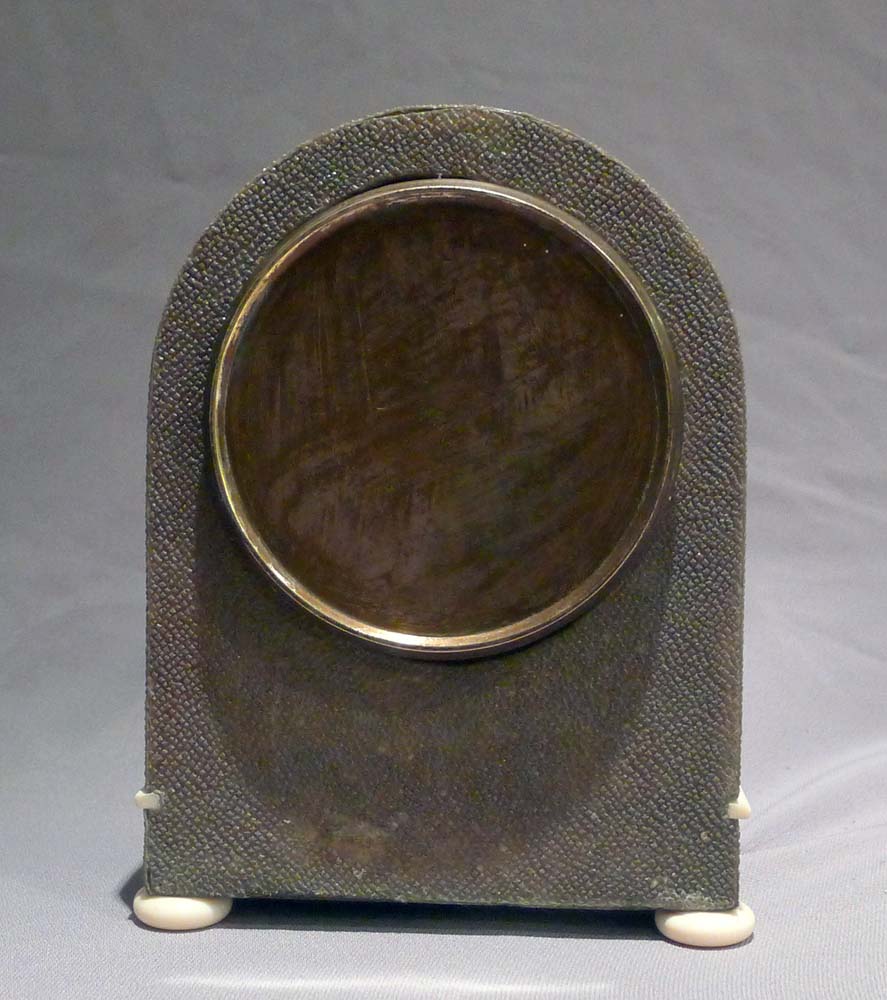 Antique English Edwardian Shagreen and ivory mounted mantel clock.