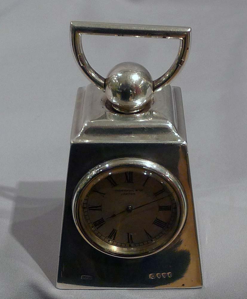 Antique and extremely unusual silver carriage clock in form of a pound weight
