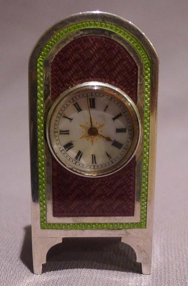 Silver and guilloche enamel sub miniature carriage clock