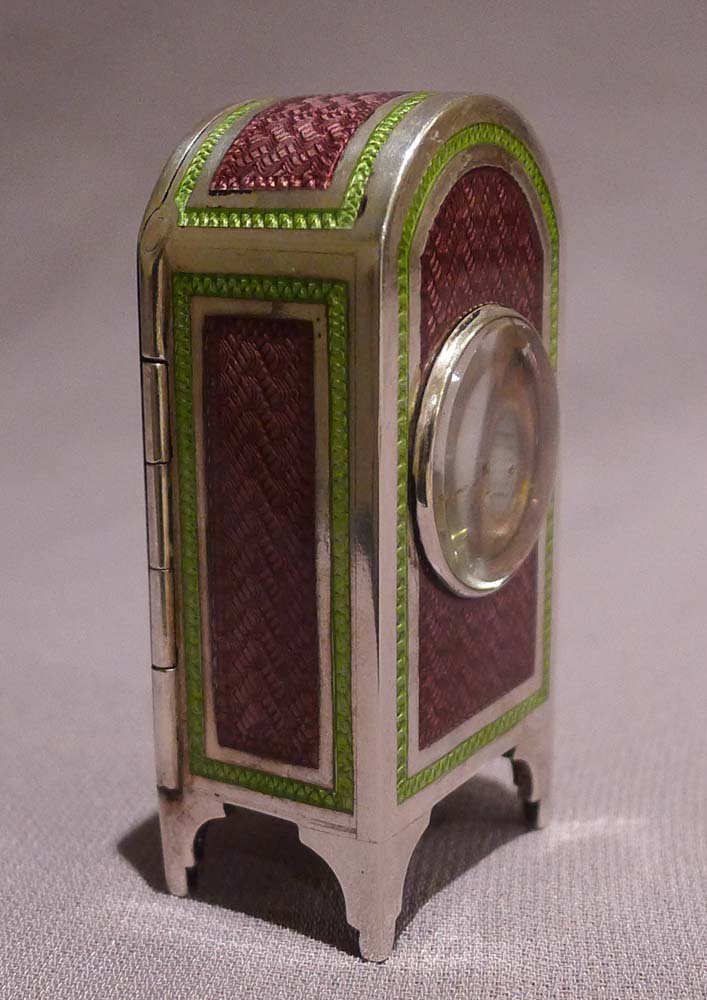 Silver and guilloche enamel sub miniature carriage clock
