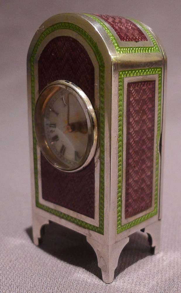 Silver and guilloche enamel sub miniature carriage clock