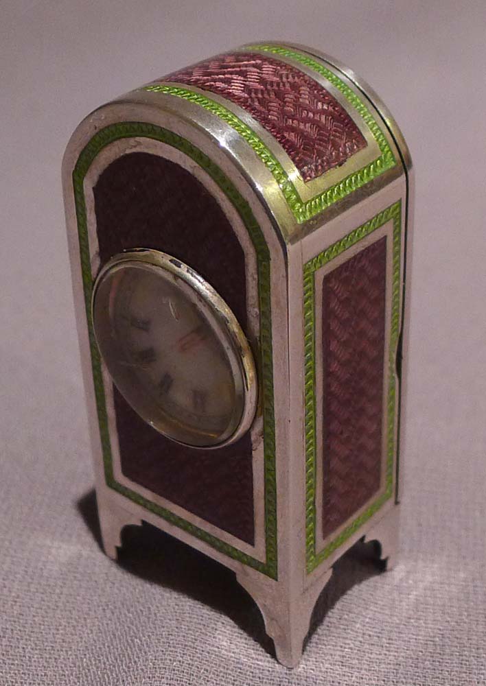 Silver and guilloche enamel sub miniature carriage clock