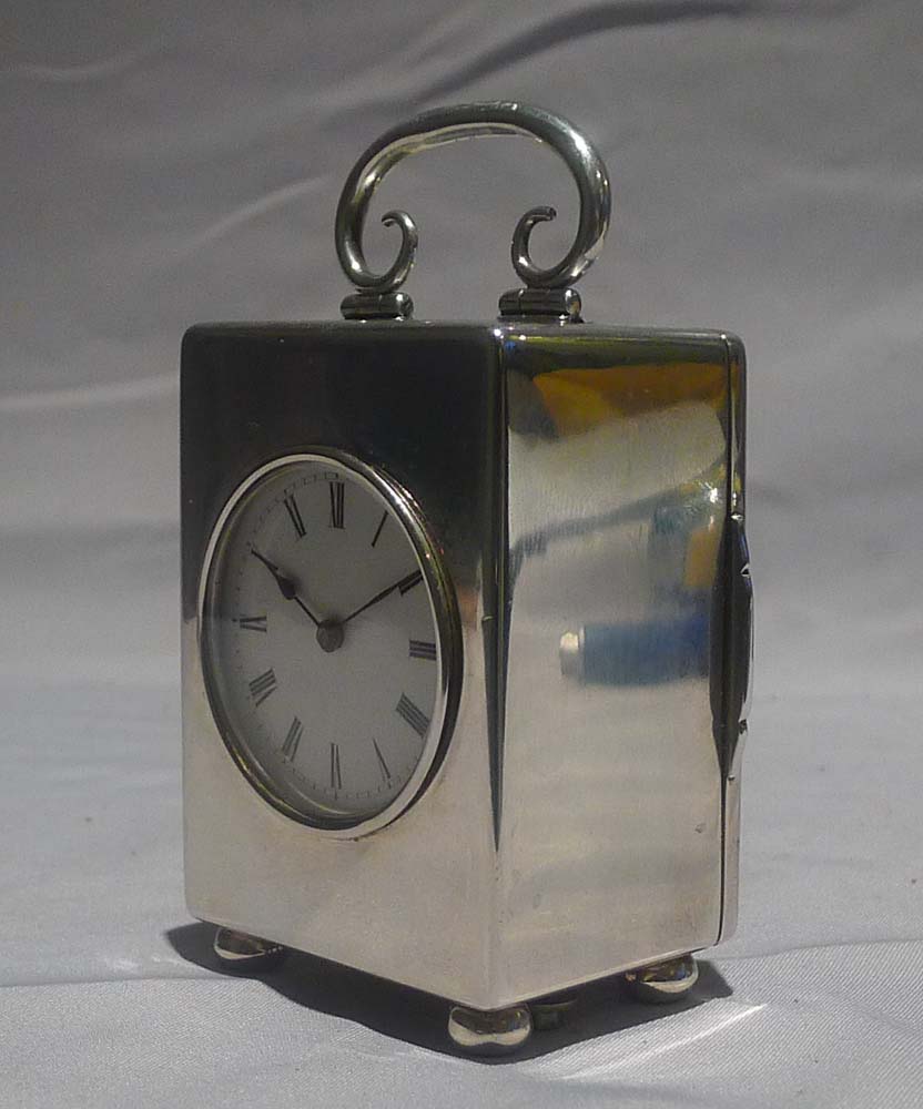 Antique English silver miniature carriage clock hallmarked for London 1903.