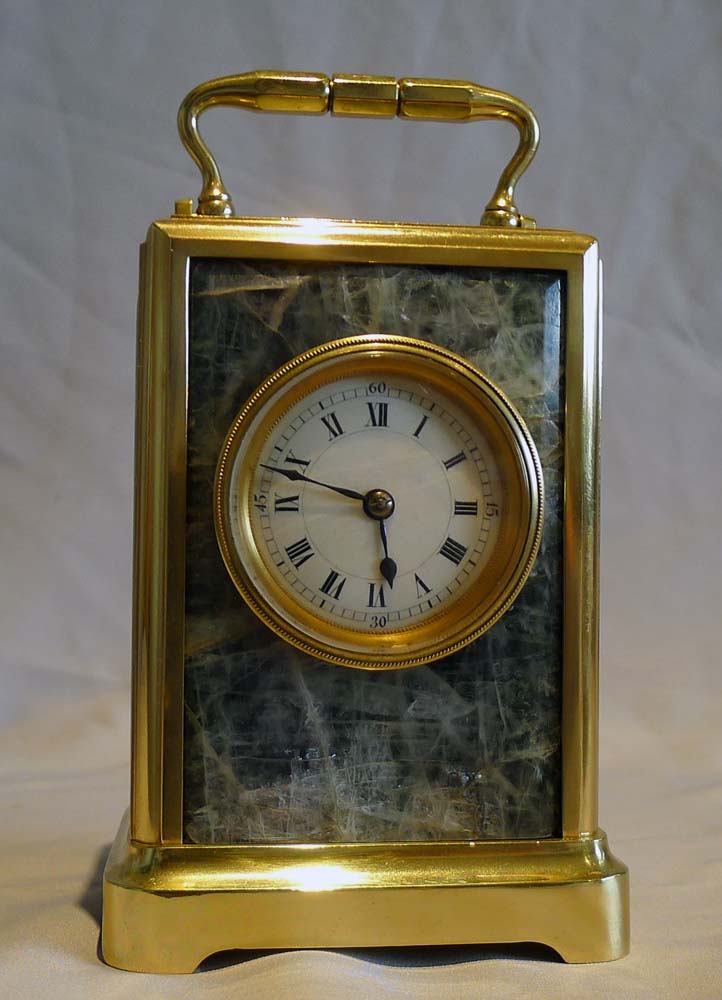Antique rare fleurospar mounted carriage clock signed by Ed. Chartier, Paris