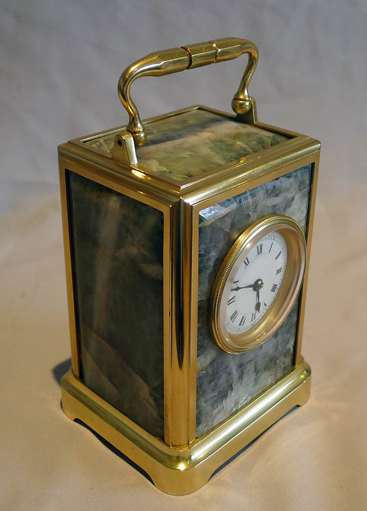 Antique rare fleurospar mounted carriage clock signed by Ed. Chartier, Paris
