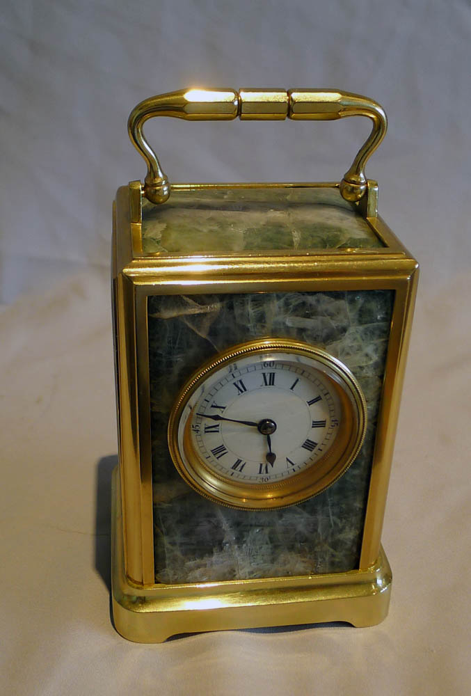 Antique rare fleurospar mounted carriage clock signed by Ed. Chartier, Paris
